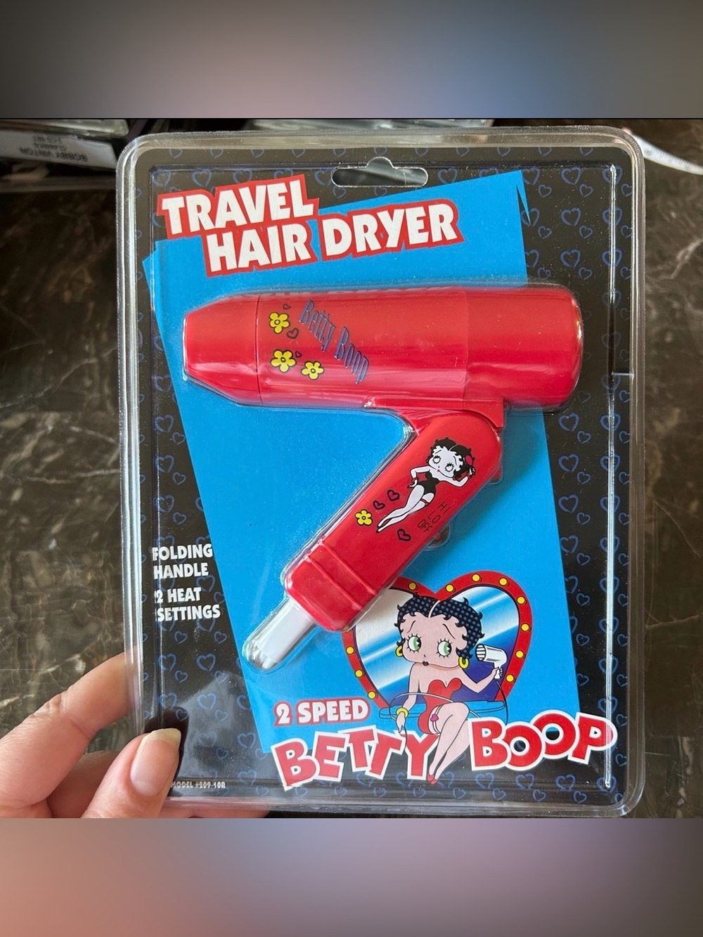 Vintage NEW Betty Boop 2 Speed Mini Folding Handle Hair Dryer Rare!